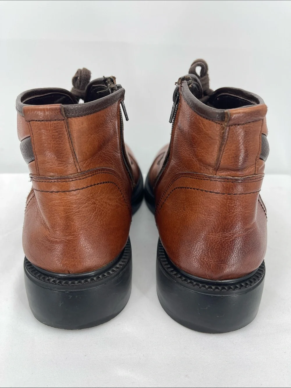 POP’S LEATHER Men's Leather Lace-Up Ankle Boots in Brown SIZE 44 SIDE ZIP